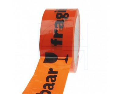 PP acrylic tape BREEKBAAR/FRAGILE oranje 48mm/66m High-tack Low-noise Tape