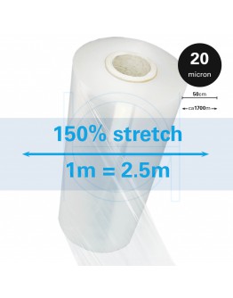 Machine stretch film 150% Standard transparent 20µm / 50cm / 1.700m