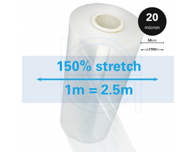 Machine stretch film 150% Standard transparent 20µm / 50cm / 1.700m Stretch film rolls