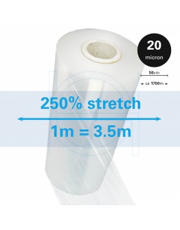 Machine stretch film 250% Powerstretch transparent 20µm / 50cm / 1.700m