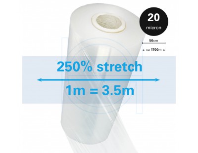 Machine stretch film 250% Powerstretch transparent 20µm / 50cm / 1.700m Stretch film rolls