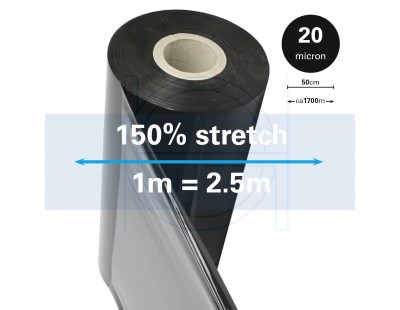 Machine stretch film 150% Standard black 20µm / 50cm / 1.700m Stretch film rolls