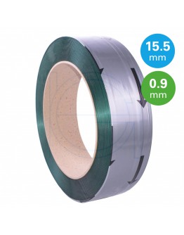 PET Band groen 15,5mm/0,90mm/1500m Gewafeld